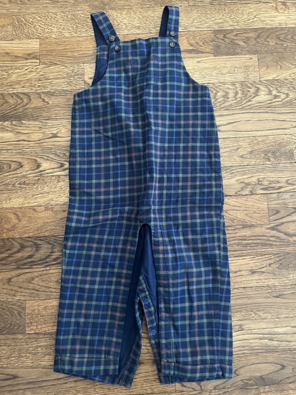 Janie and Jack Navy and Green Plaid Overalls